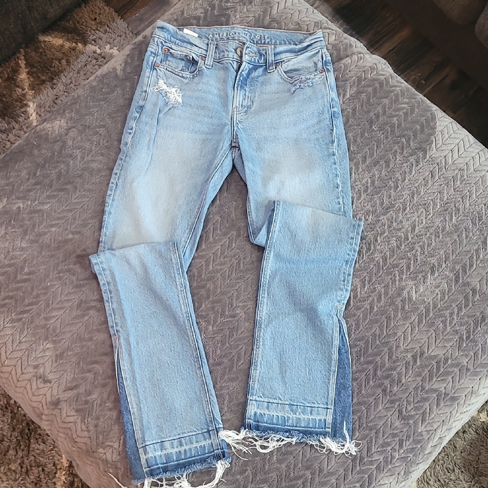 Women's American Eagle Outfitters Light Blue Straight Leg Jeans